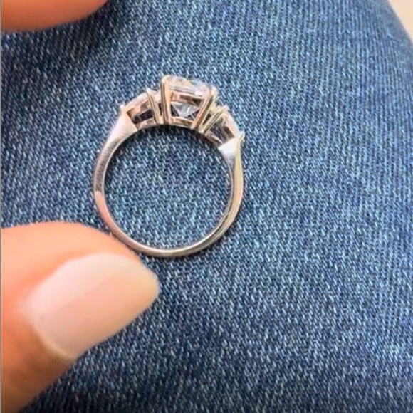 COPY - Two Carat Cubic Zirconia Three Stone Sterling Silver Engagement Ring Siz… - Picture 4 of 7